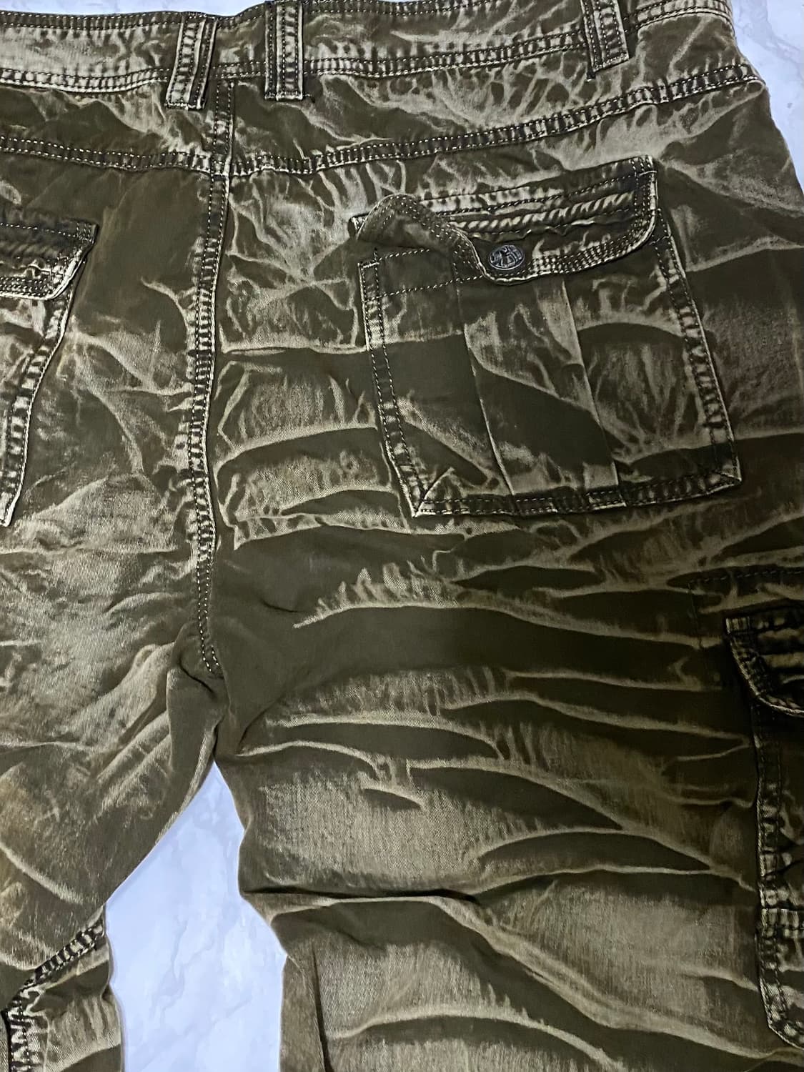 빈티지 워싱 카고 바지 올리브 허리 36인치 상품이미지6