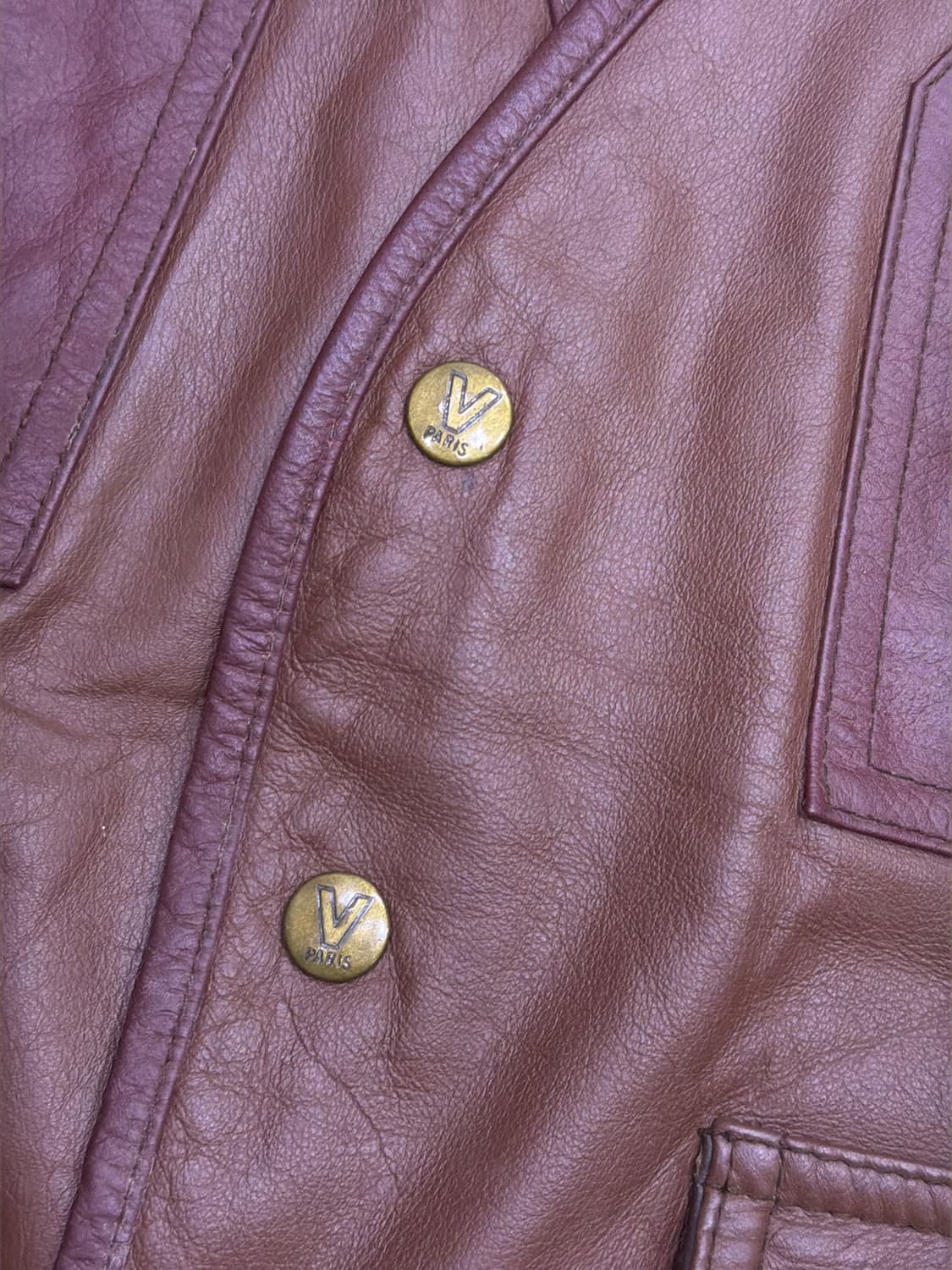 V 파리스 빈티지 멀티포켓 소가죽 버건디 베스트 조끼 L 상품이미지5