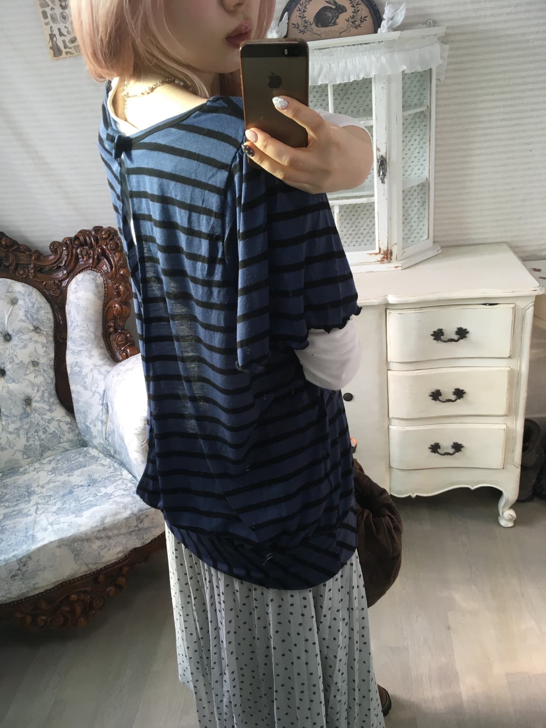 일본빈티지 스트라이프 반팔 블라우스 상품이미지2