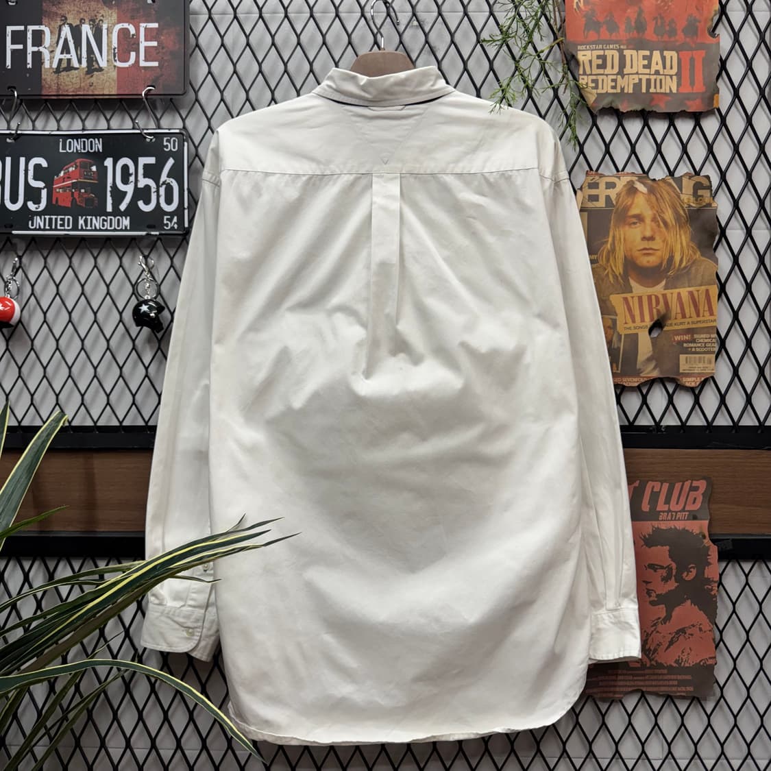 90s 타미힐피거 오버사이즈 셔츠 전면 빅플래그 로고 포인트 화이트 상품이미지2