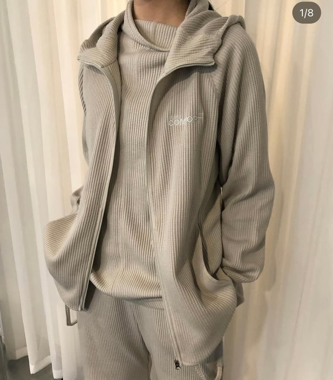 (구해요) jichoi 지초이 컴포트 와플 후드집업 24-001 베이지  상품이미지1