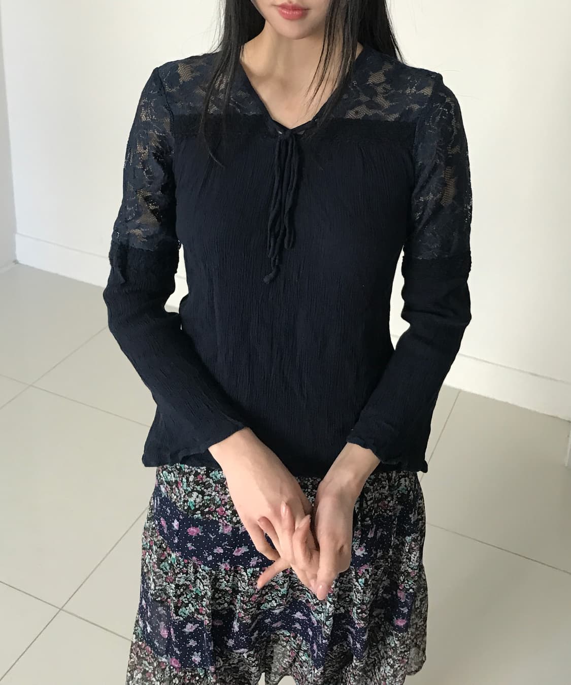 Lace ribbon blouse t 상품이미지3