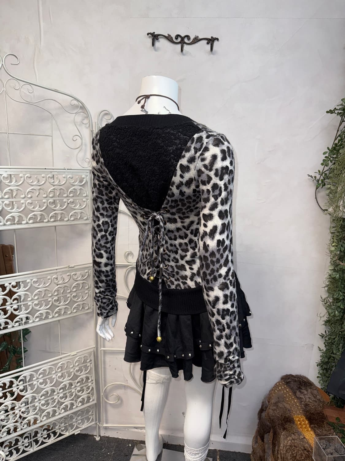 Black&gray leopard back laceup 투웨이 집업 상품이미지2