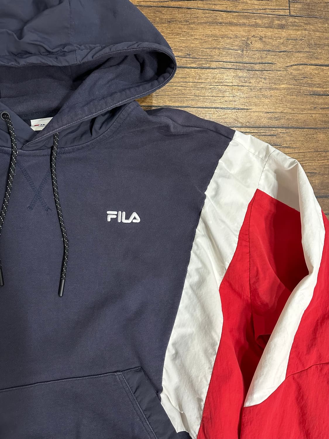 휠라 FILA 컬러블록 후드 아노락 후드티 L 네이비 레드 화이트 상품이미지2