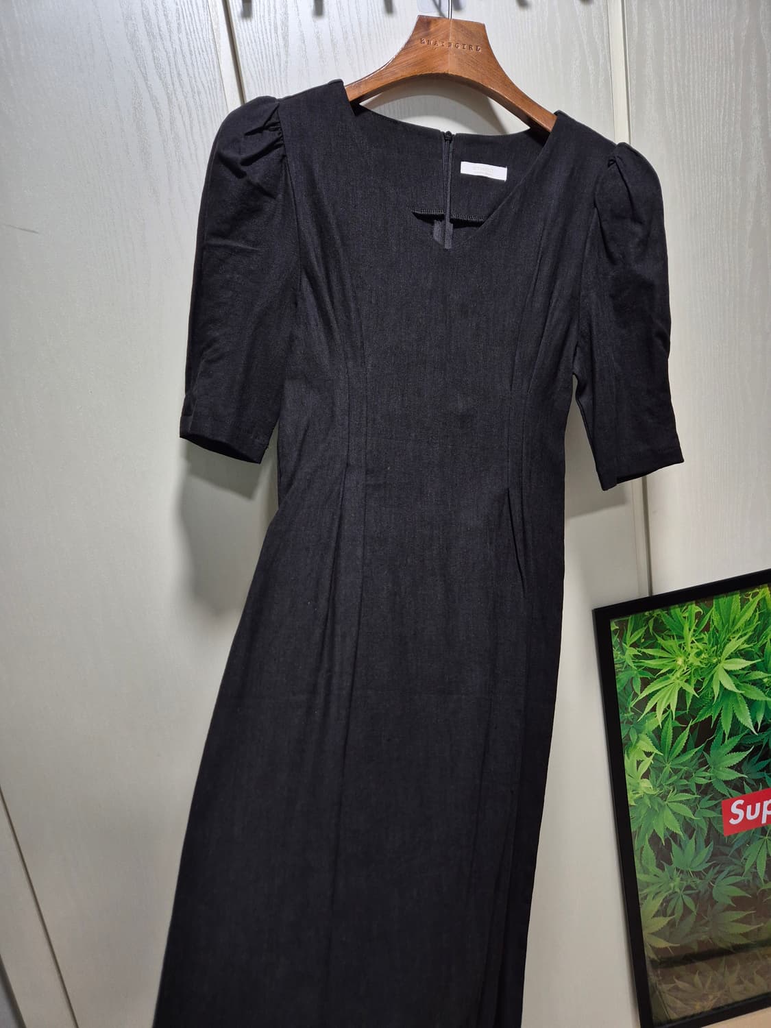 (타임세일)(새상품) 블랙 린넨 롱원피스 퍼프 반팔 상품이미지5