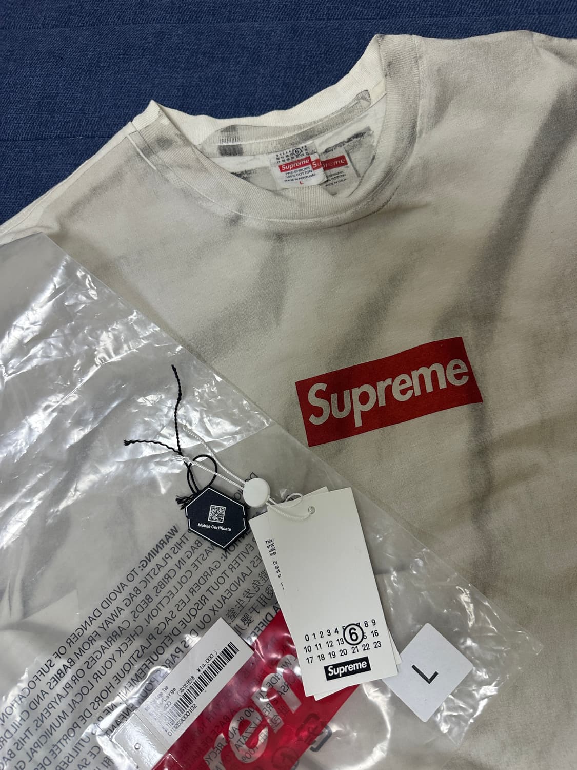 풀구성  슈프림 x 마르지엘라 박스로고 반팔티 화이트 L 상품이미지4