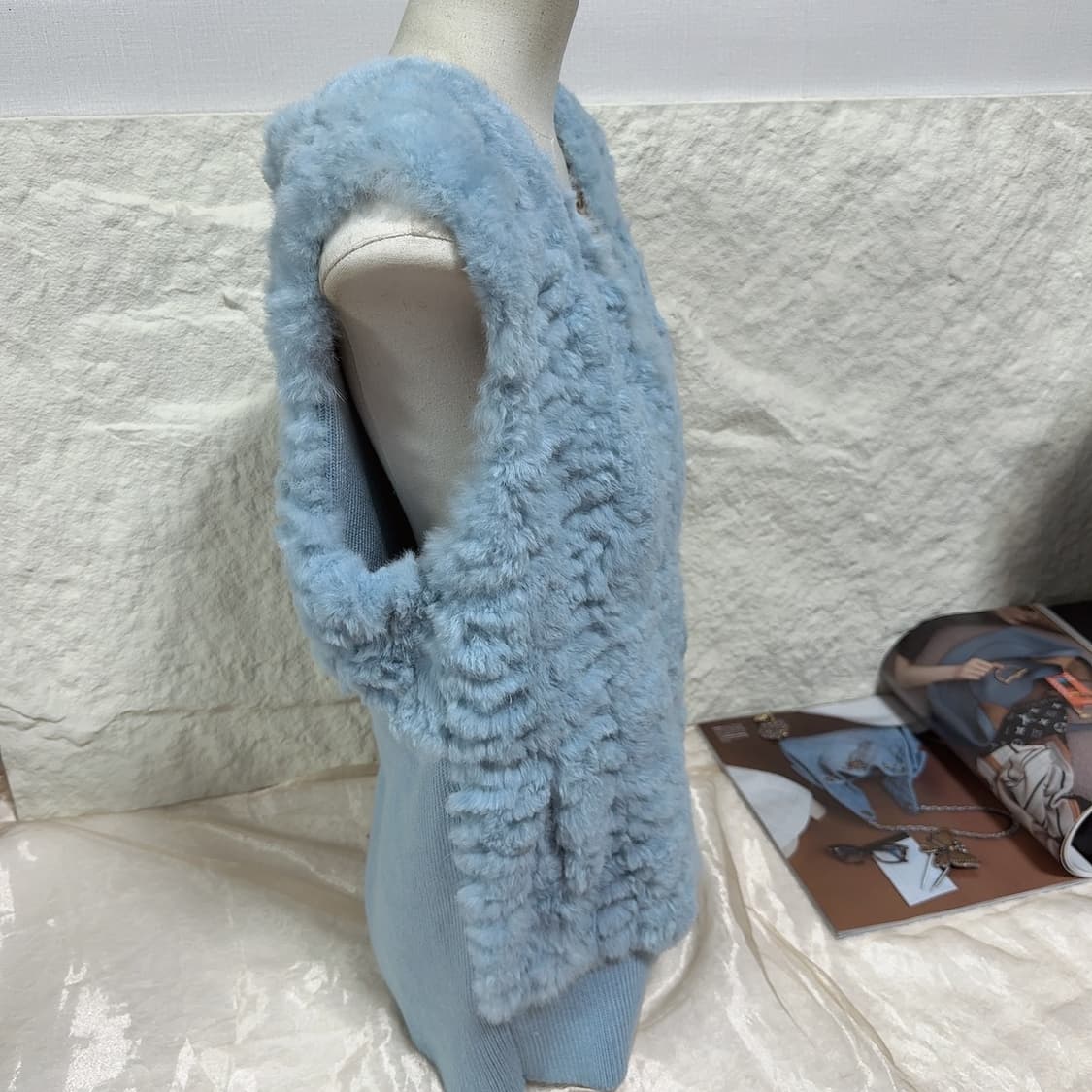 빈티지 하늘 블루 레빗 토끼털 니트 조끼베스트 상품이미지2