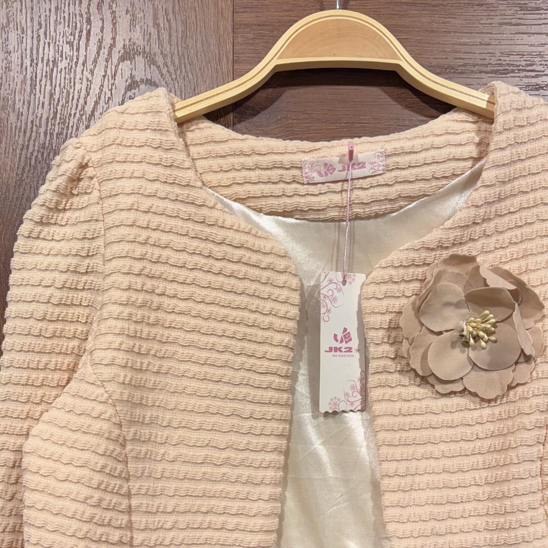 베이지 갸루 로판 플라워 코사지 리본 숏 볼레로 자켓 상품이미지4