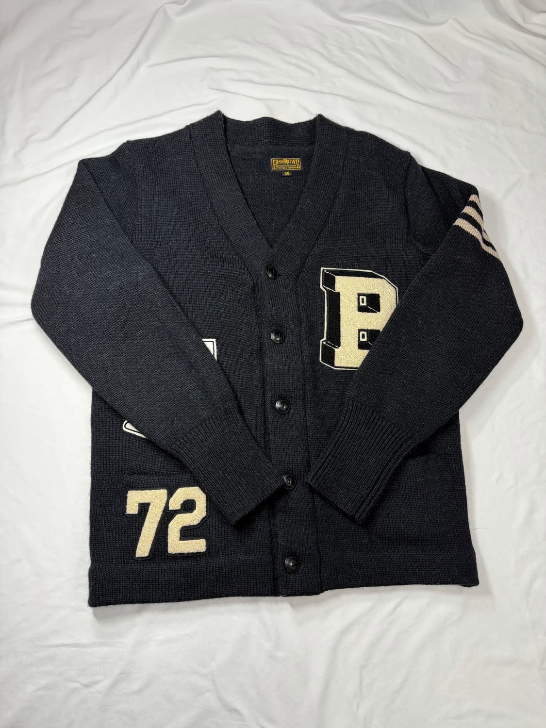 Pherrows 페로우즈 가디건 레터맨 버팔로 패치 울100 상품이미지5