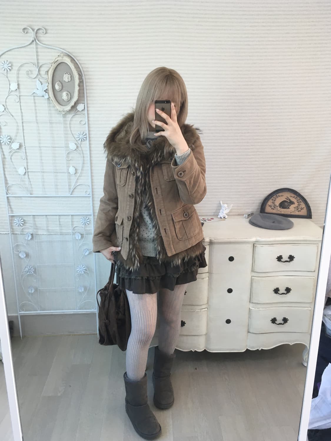 Vintage camel brown fur trimming jumper 상품이미지4