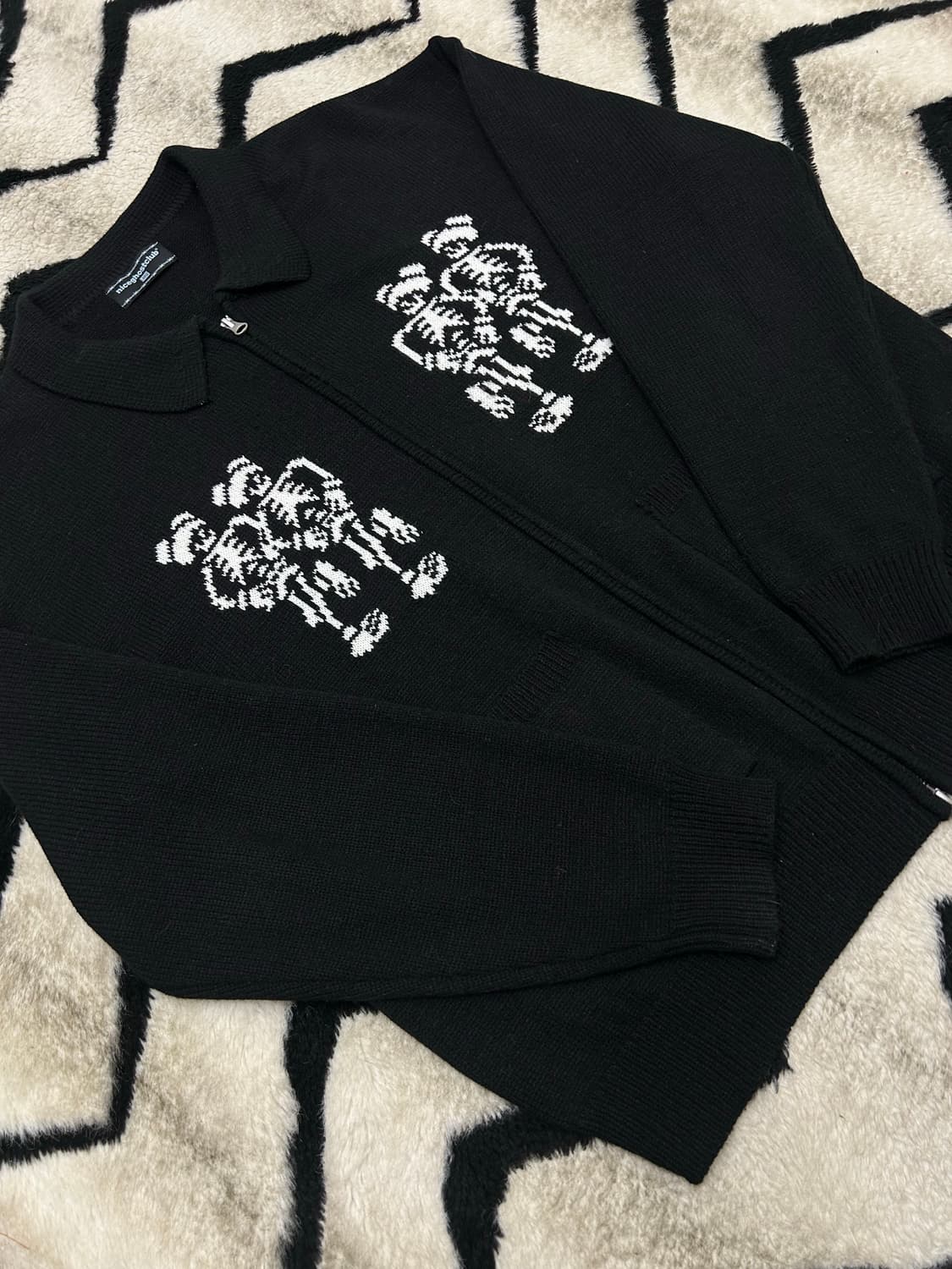 [L]나이스고스트클럽 스킬레톤 오버핏 니트집업/블랙 상품이미지2