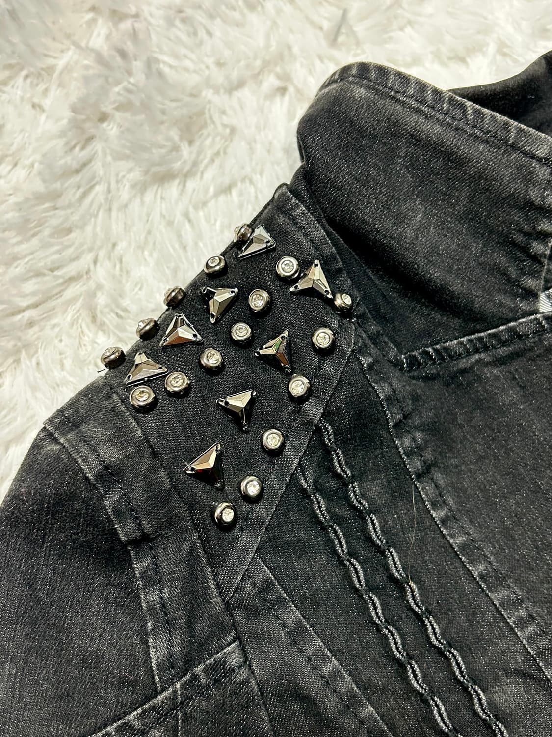 stud zip detailed lace denim jacket  상품이미지2