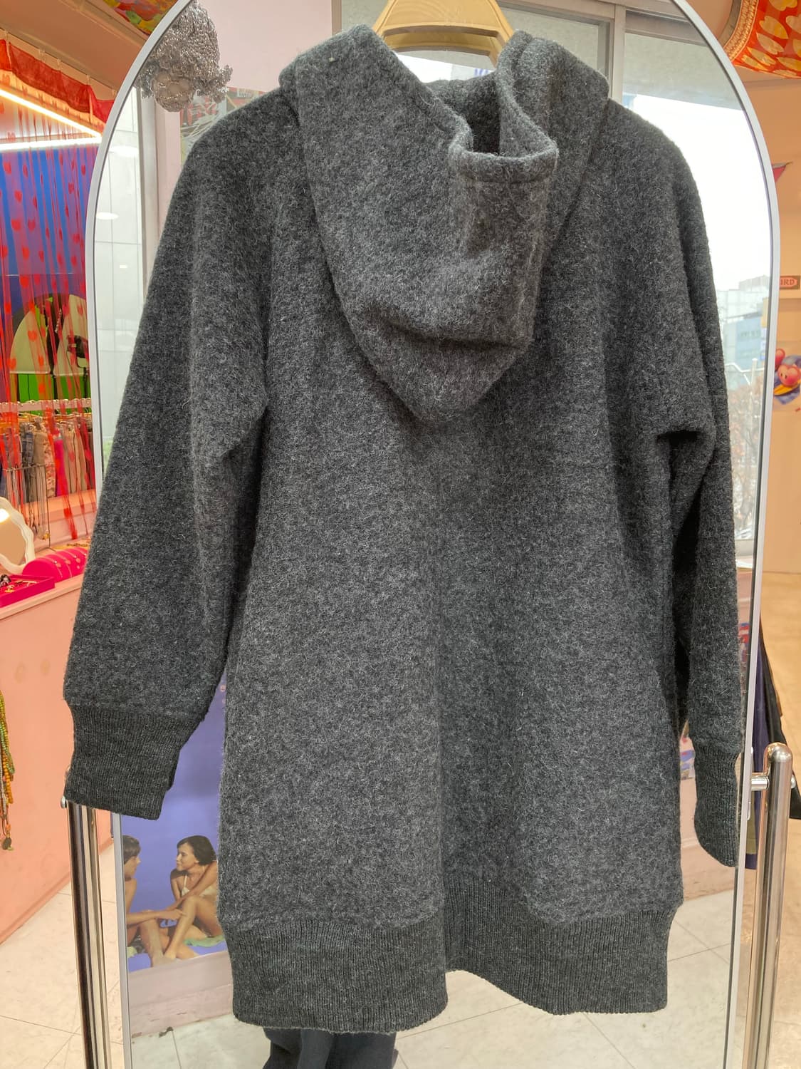 울 40% 그레이 단추 후드집업 상품이미지5