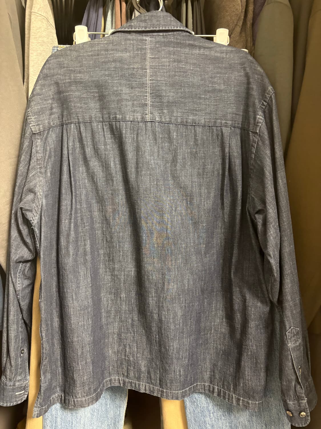 인더로우 워시드 데님 워크 셔츠 블루블랙 2사이즈 상품이미지3