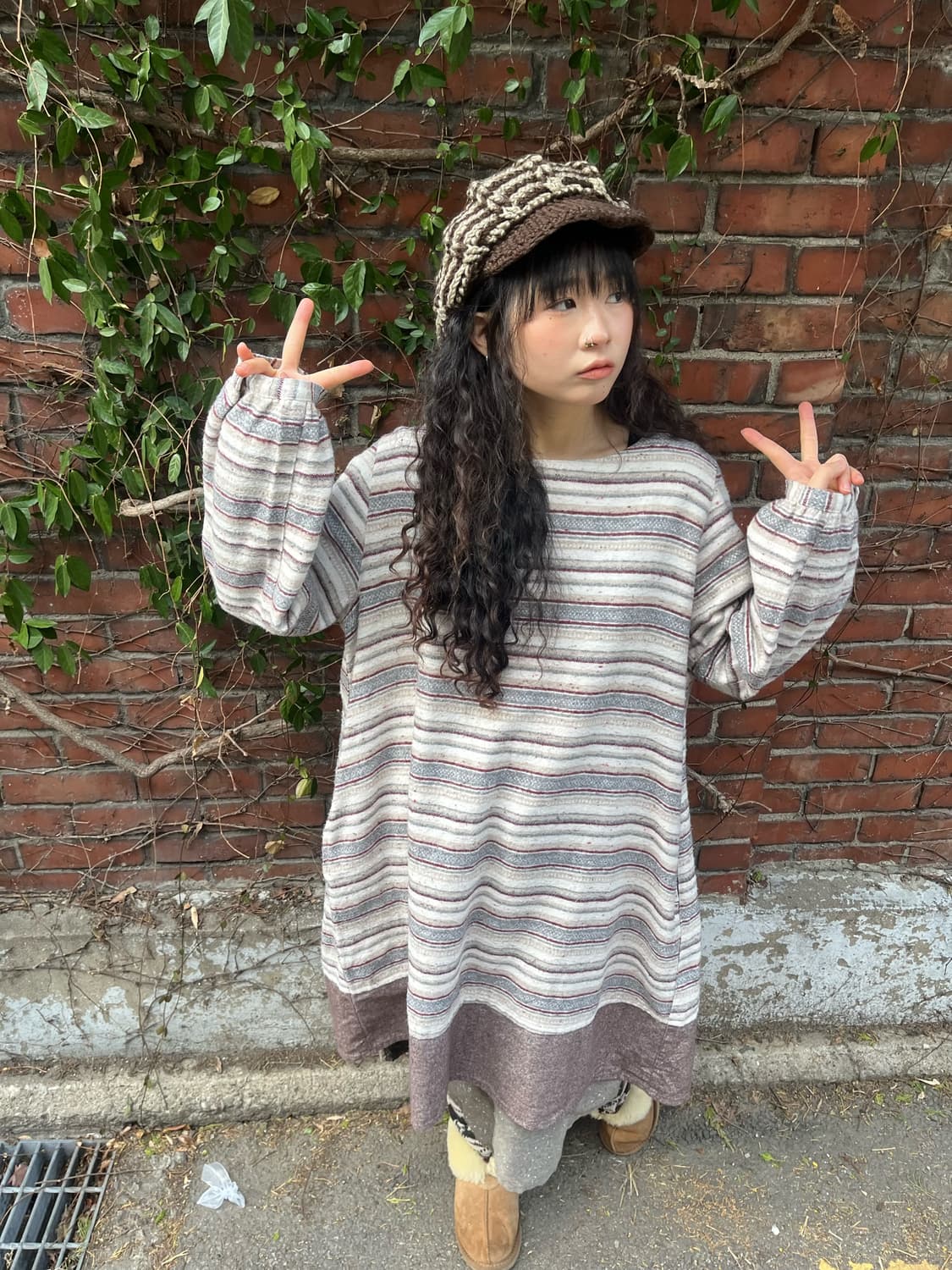 일본 무드 줄무늬 미디 원피스 상품이미지1