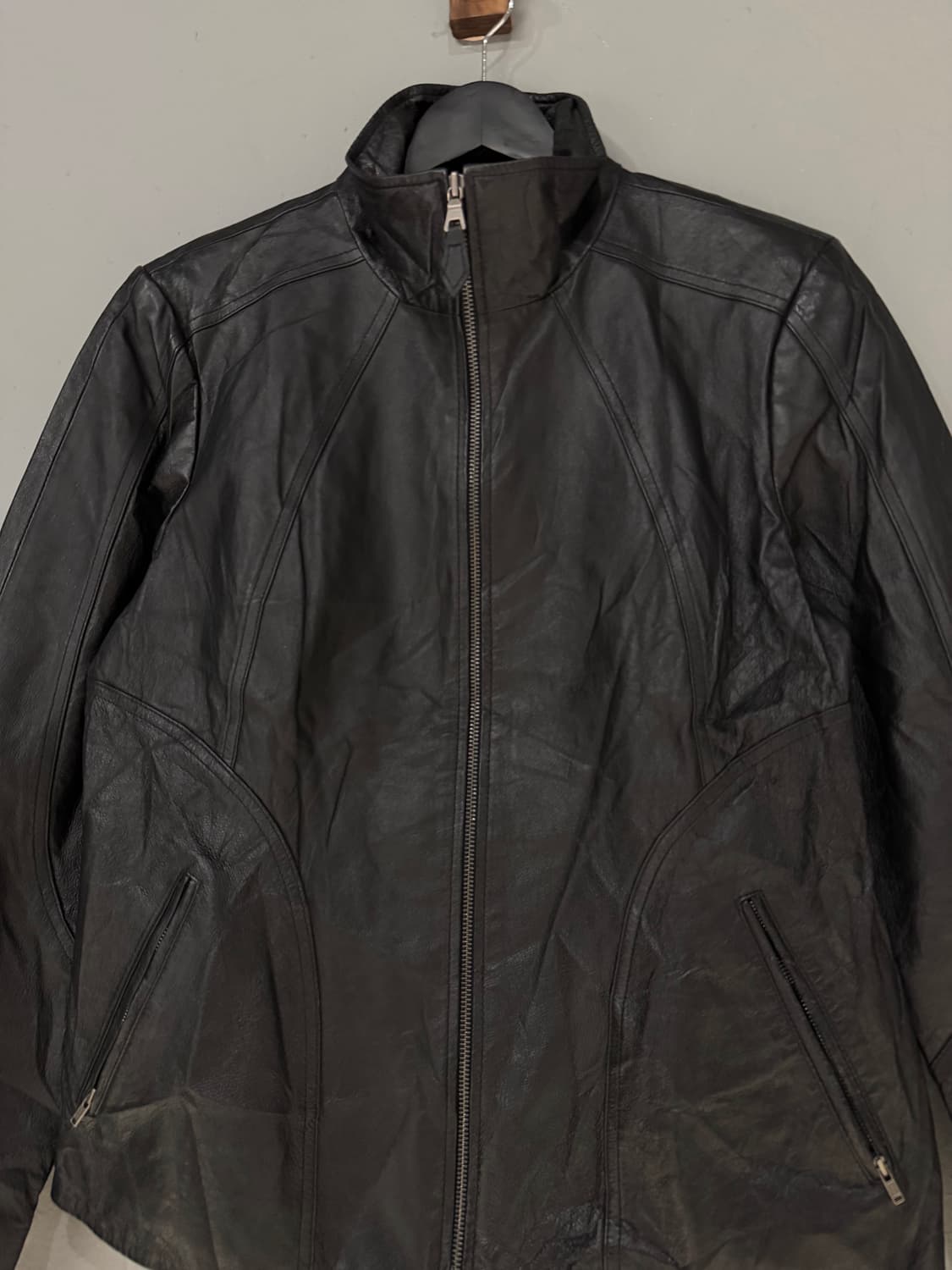 high-neck line detail leather jacket 상품이미지7