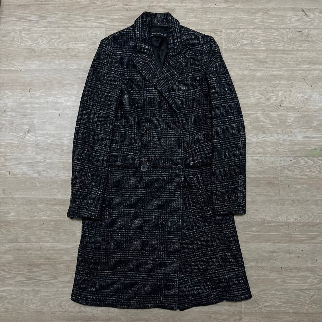 자라 여성 모직 비스코스 헤링본 더블 코트 [블랙] XS/85 상품이미지1