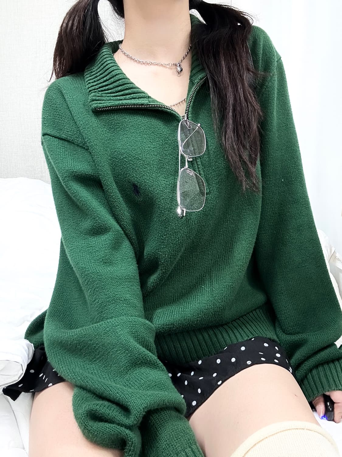 폴로 네이비포니 딥그린 반집업 니트 상품이미지3