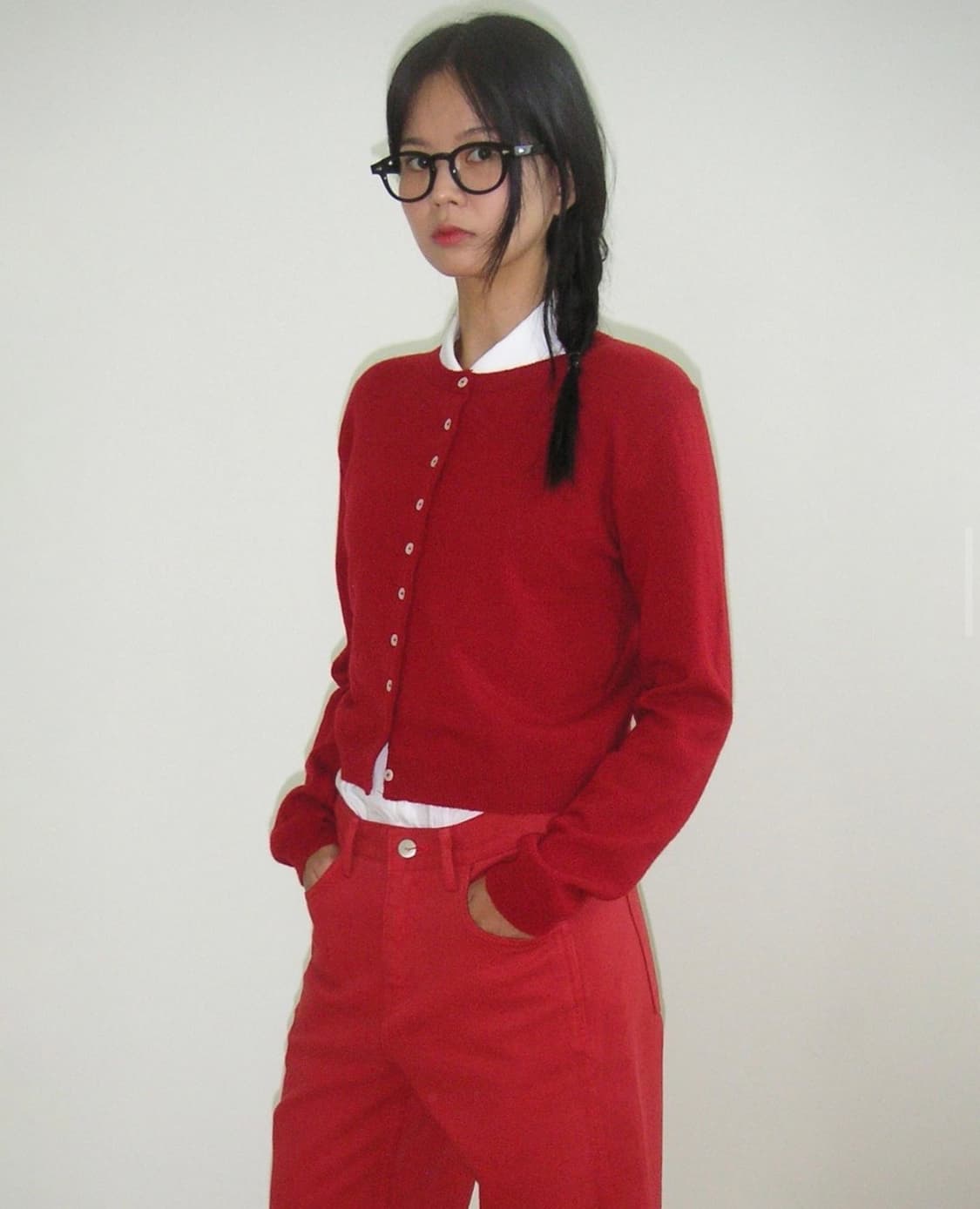 레드 울 알파카 블렌드 가디건 상품이미지1