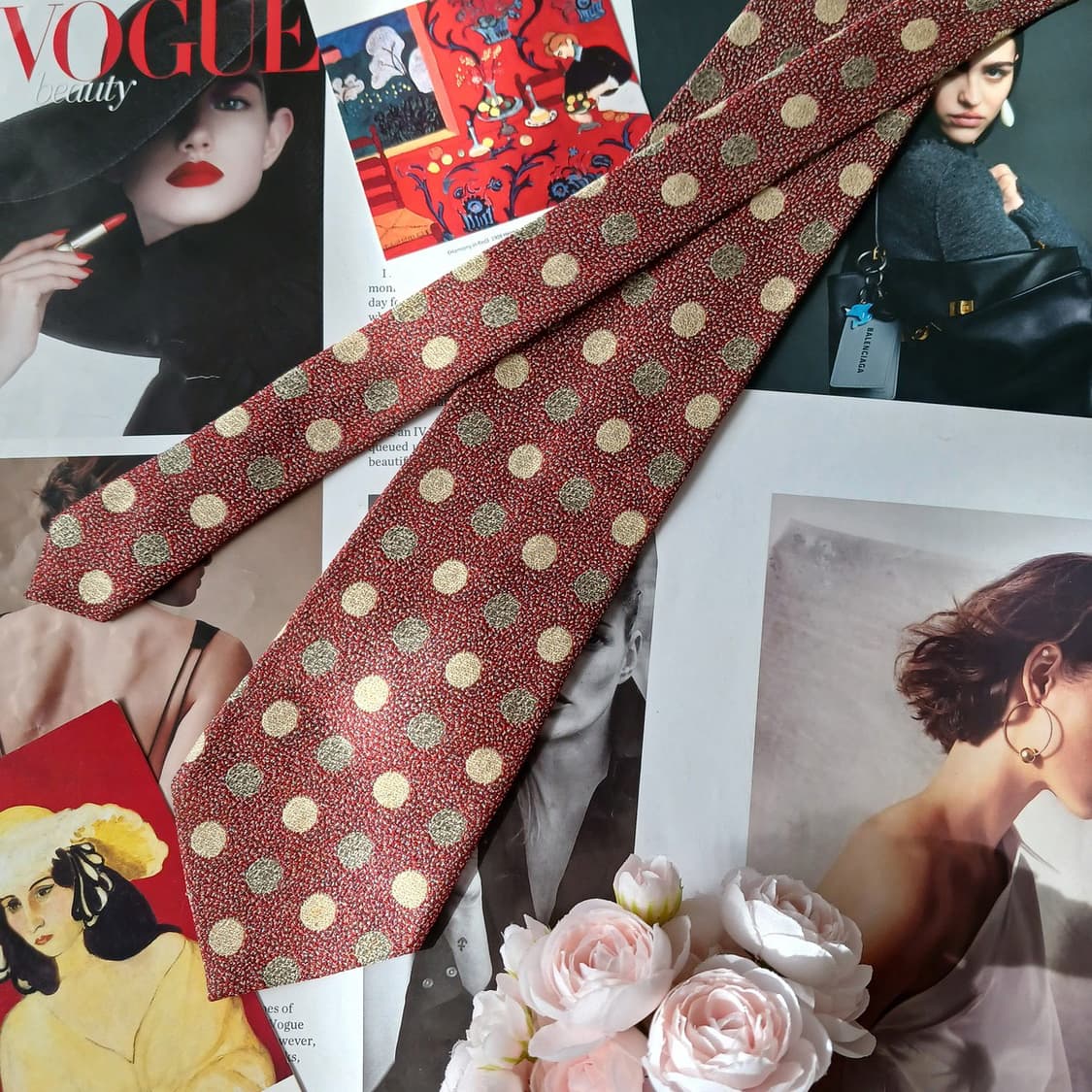 더반 실크 레드 도트 패턴 넥타이 9.5cm A등급 A19843 상품이미지5