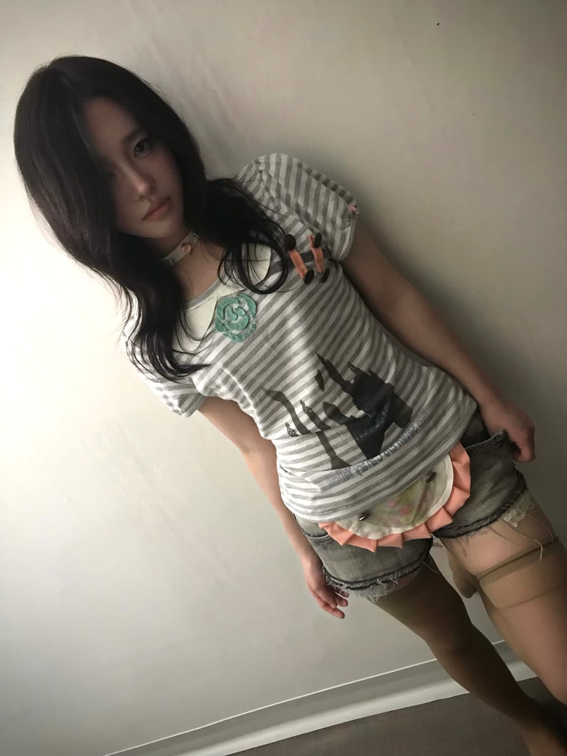 Rose Collar Stripe Tee 상품이미지2