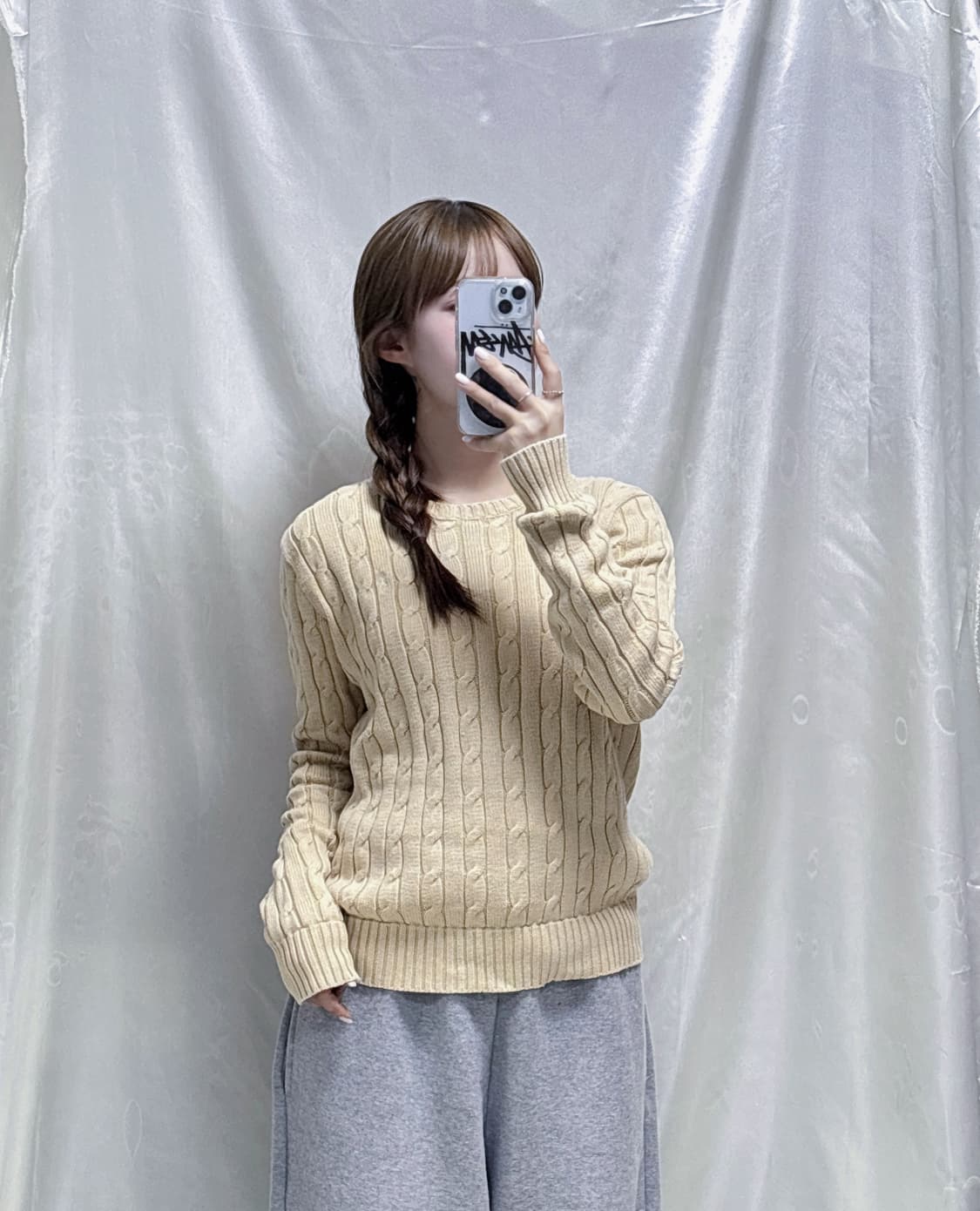 폴로 랄프로렌 베이지 화이트포니 꽈배기 니트  상품이미지2