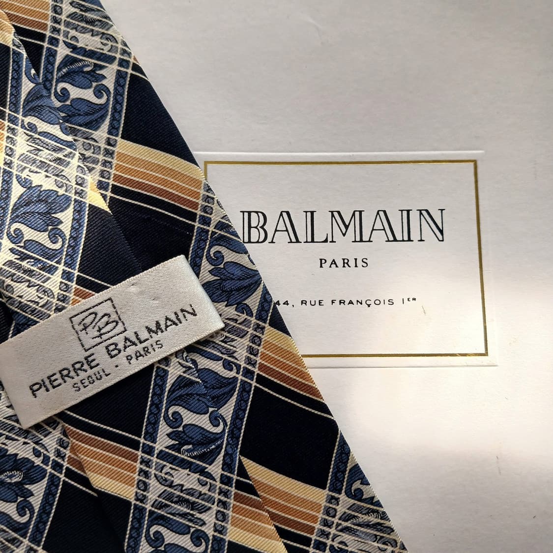 피에르 발망 실크 네이비 체크 넥타이 9.6cm A등급 A18649
 상품이미지5