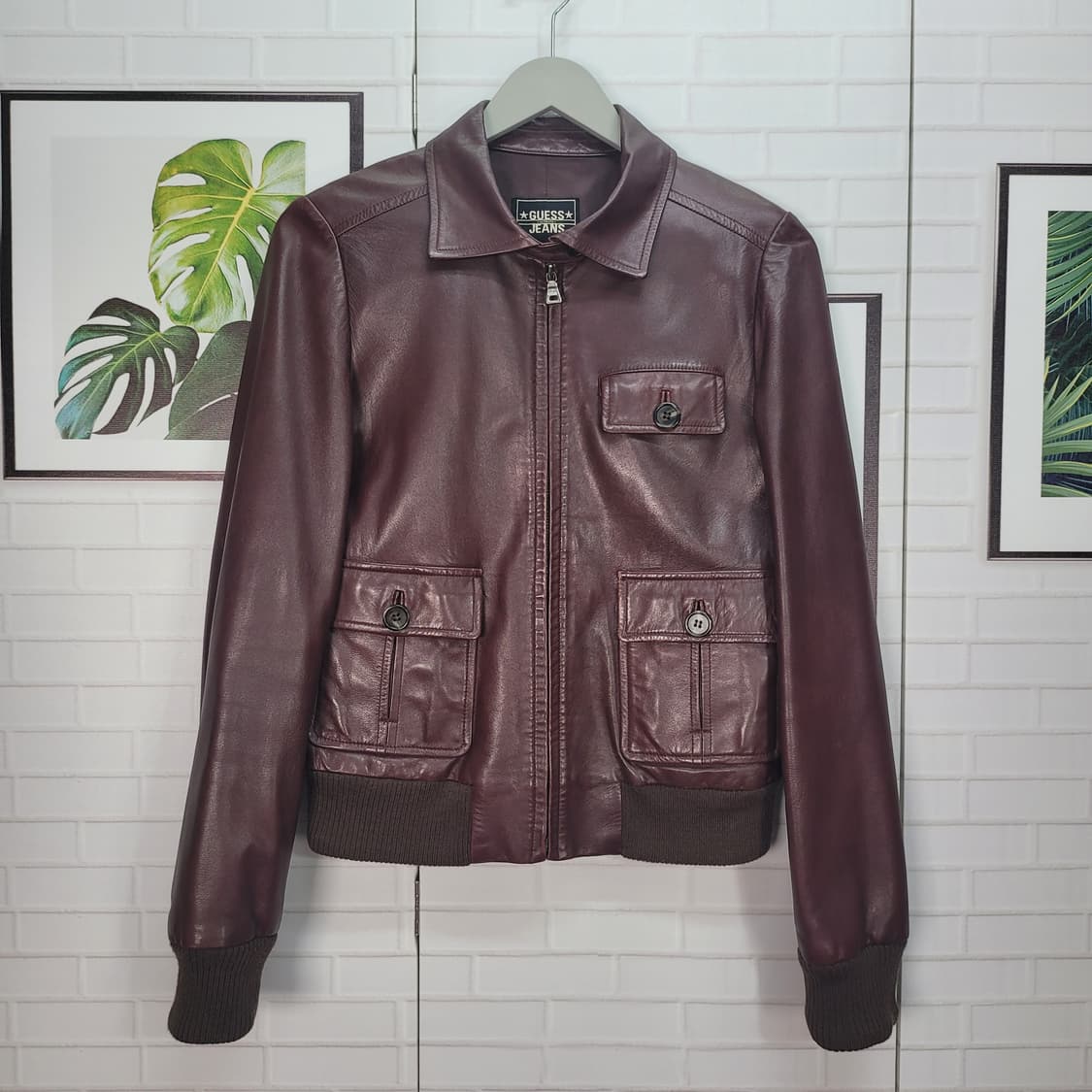 80s 게스 진스 USA 양가죽 라이더 포켓 자켓 90사이즈 상품이미지1