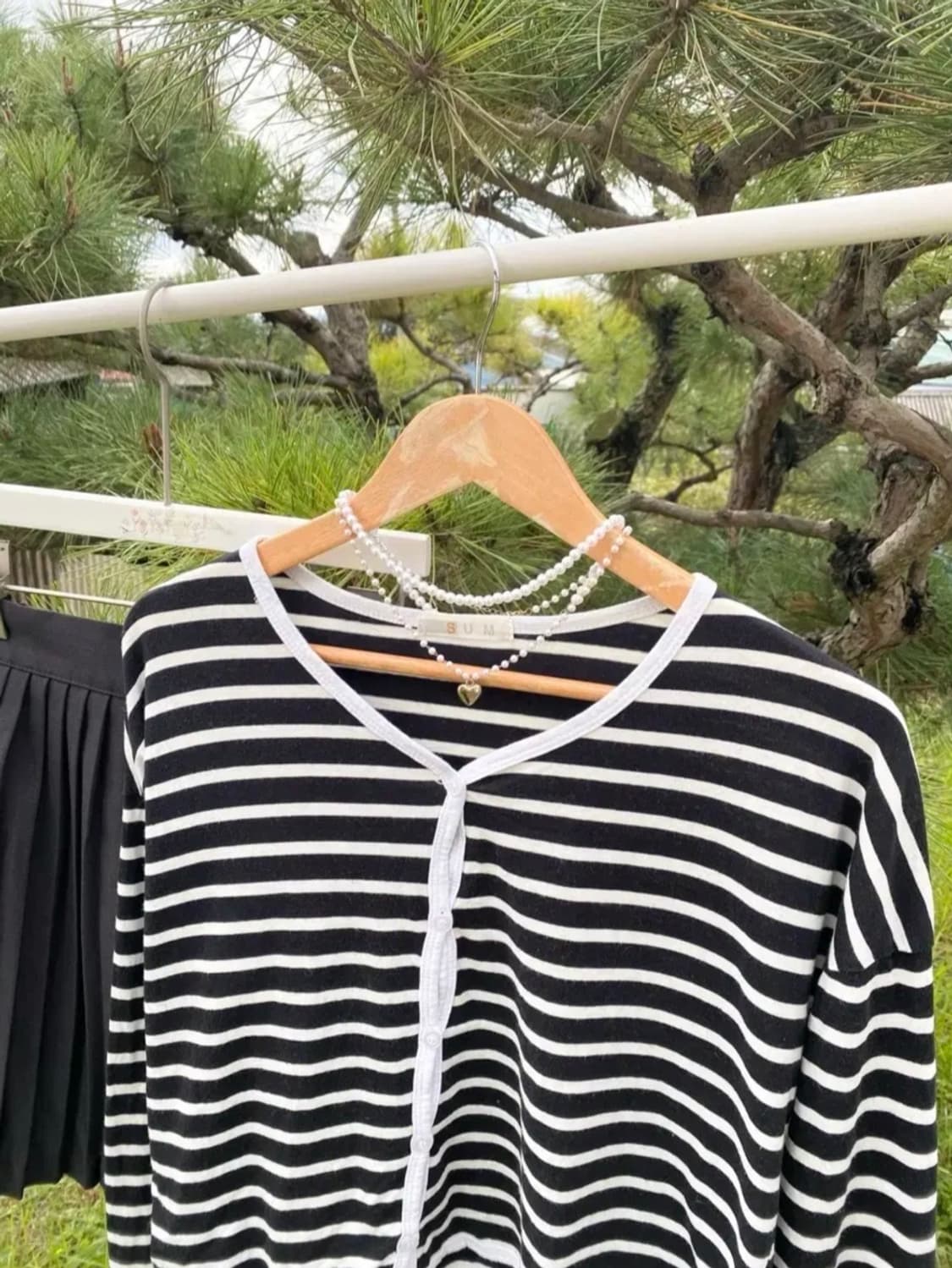 블랙 화이트 검정 라인 스트라이프 단가라 줄무늬 봄 가을 가디건 상품이미지2