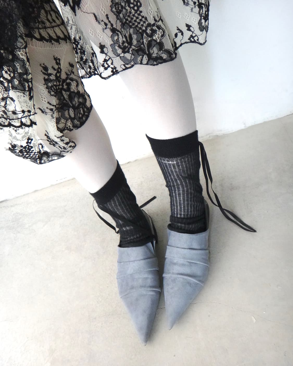 Sharp shirring leather mix toe shoes 상품이미지4