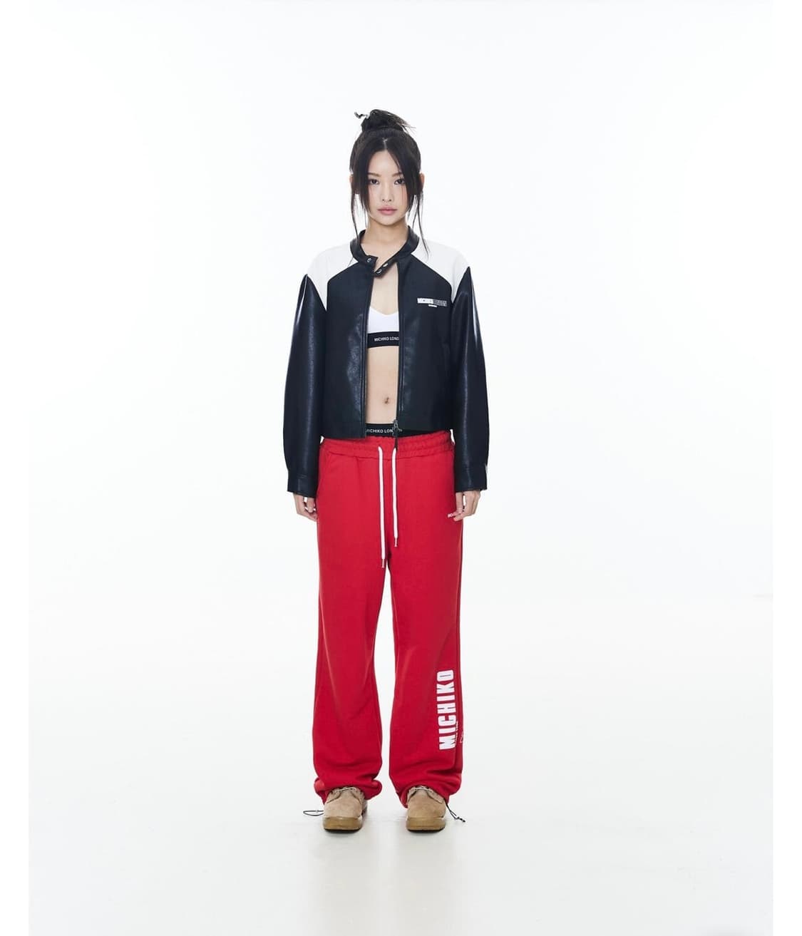 (새상품)미치코런던 크롭 레이싱 가죽자켓 상품이미지1