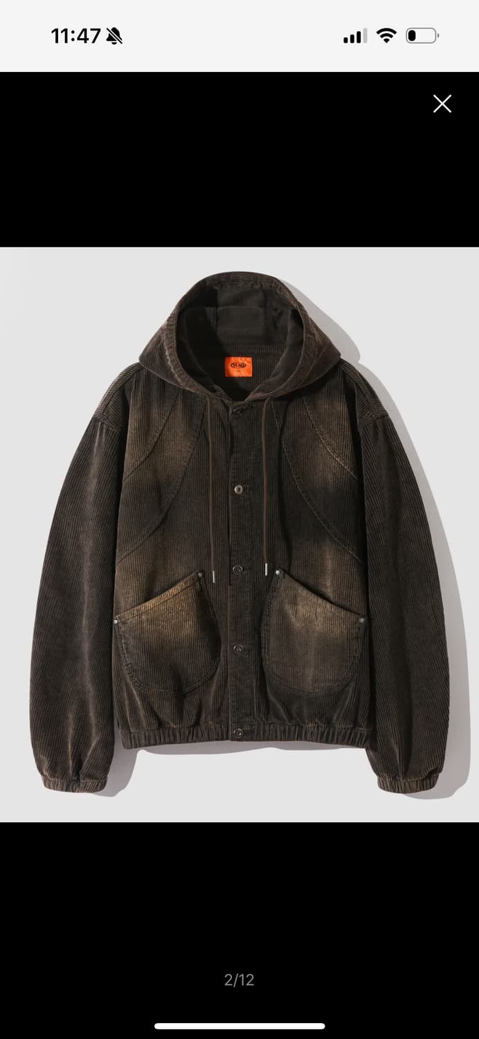 페이드 워싱 슬래쉬 코듀로이 후드 자켓 더스트 블랙 상품이미지2