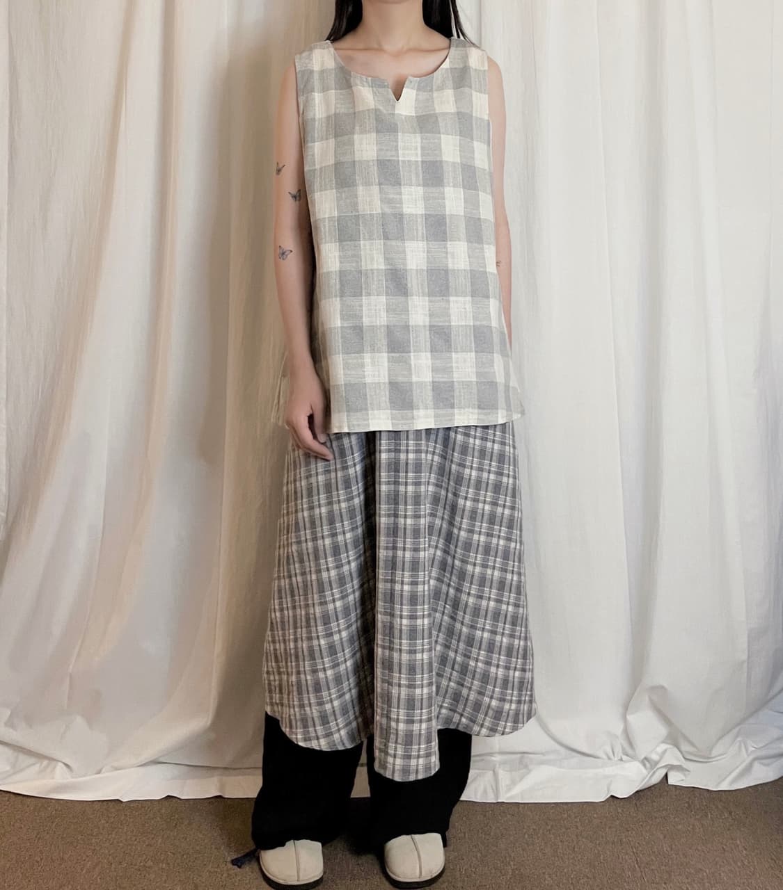 Check Panel Sleeveless - Melange Gray 상품이미지4