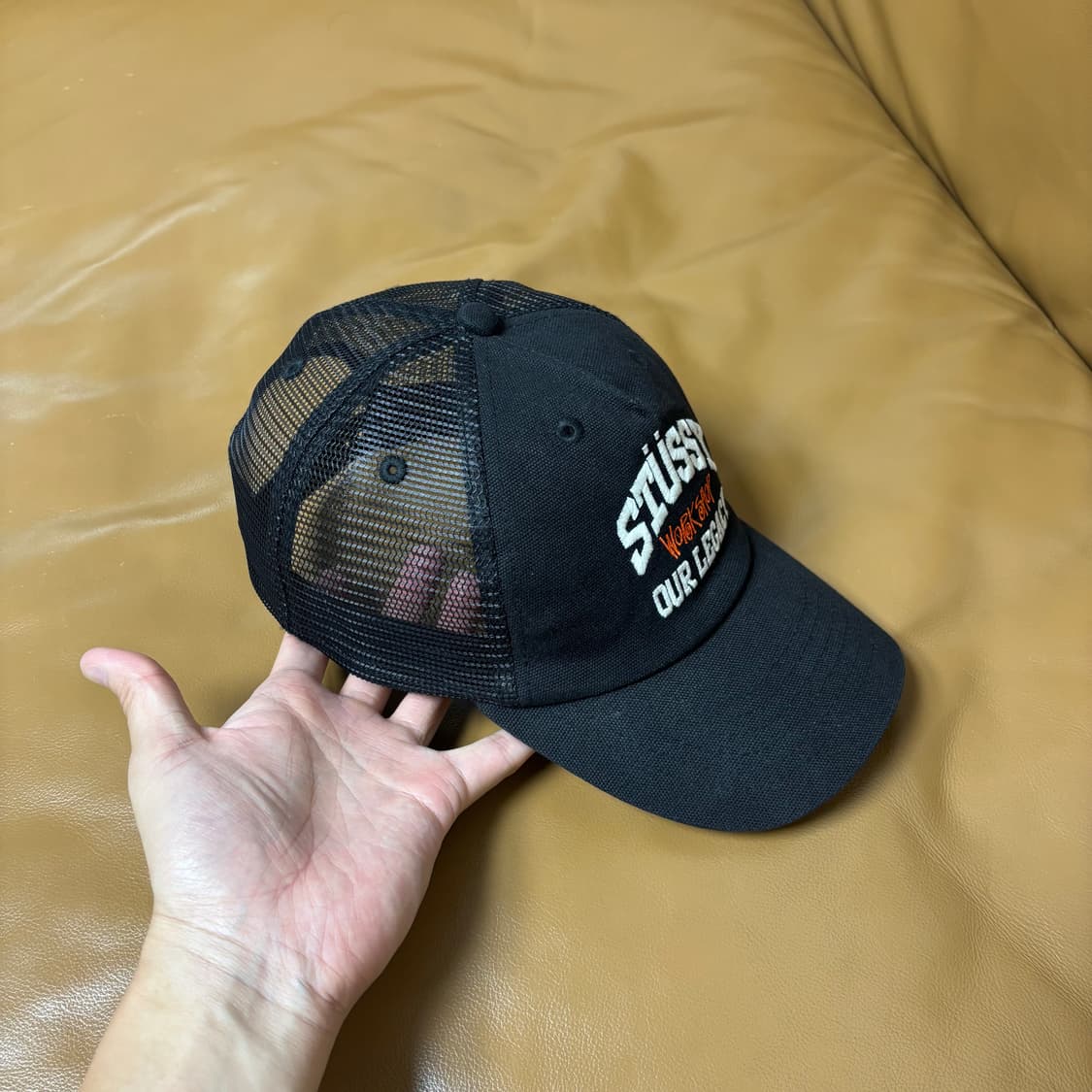 Stussy 스투시x아워레가시 스톤워시드 블랙 6패널 메쉬 볼캡 모자 상품이미지3