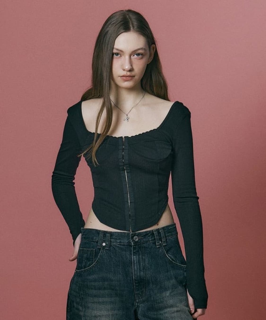 플노팔 Joan Corset Long Sleeve Top Black 상품이미지1