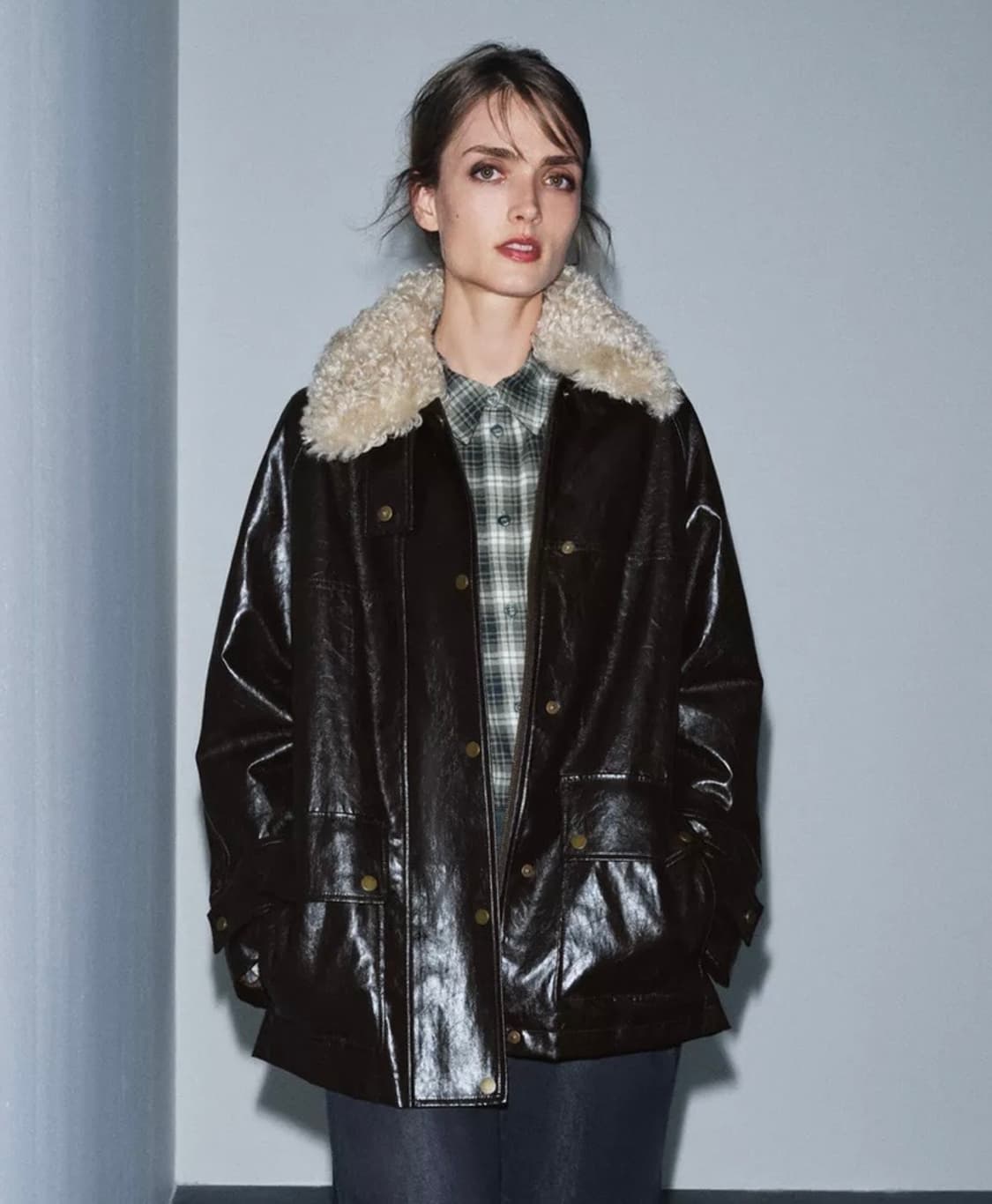 자라 ZW 페이크 퍼 카라 재킷 브라운 S<품절상품> 상품이미지5