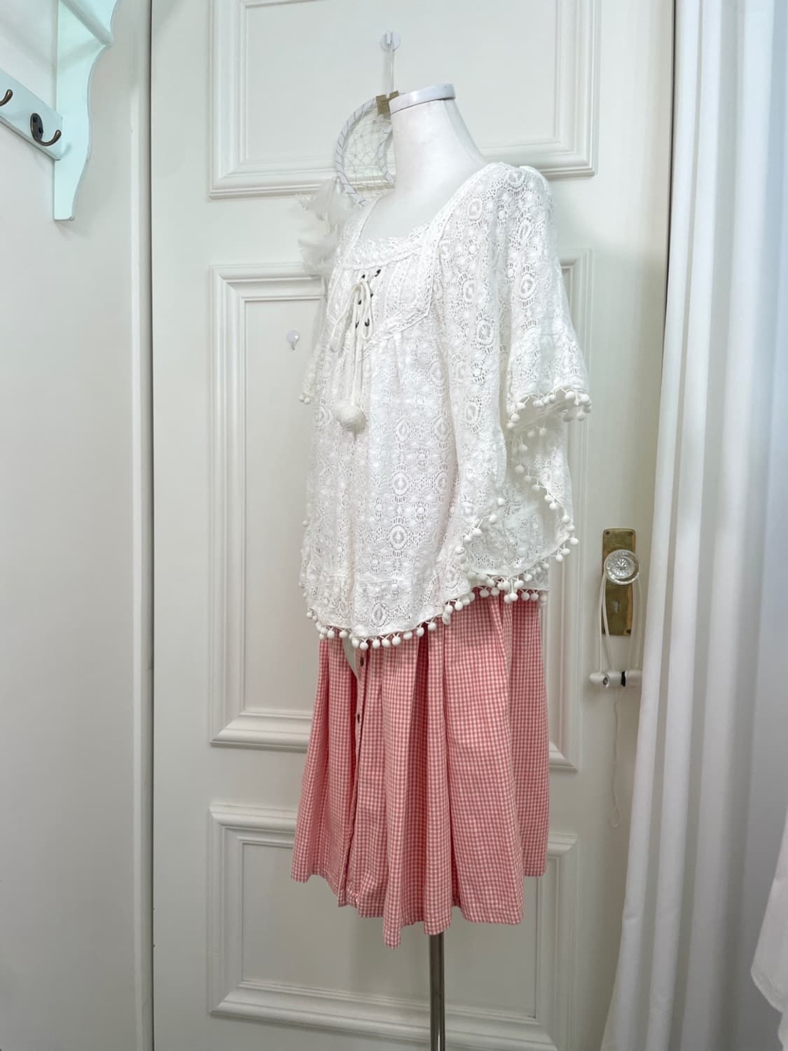 pink gingham check tired banding skirt 상품이미지7