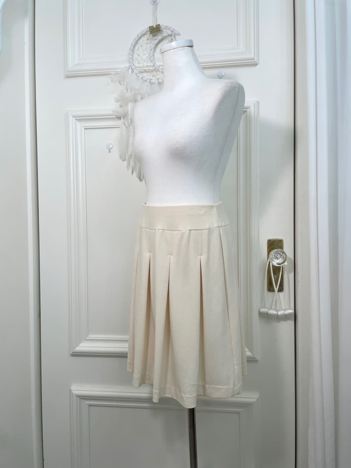 cream pleats banding midi skirt(size-M) 상품이미지2