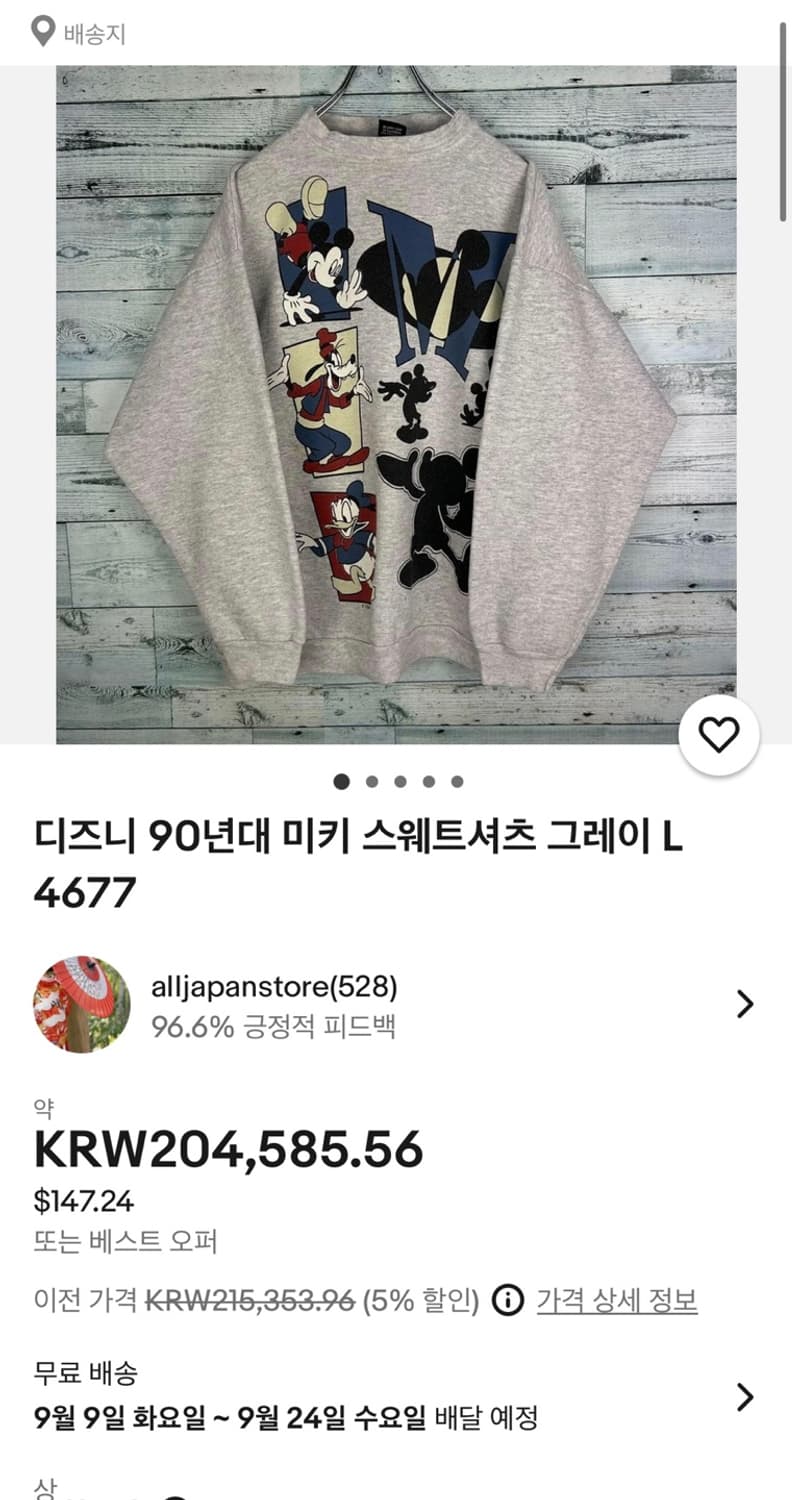 90년대 빈티지 디즈니 미키 스웻셔츠 맨투맨 상품이미지3