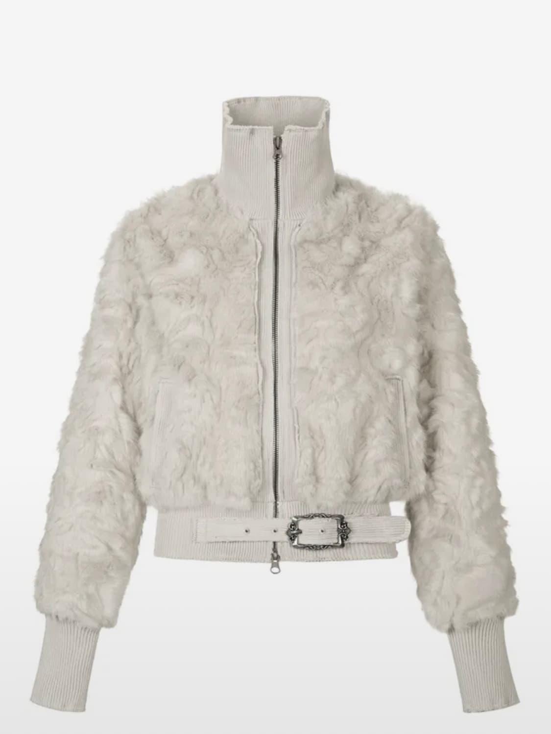 FAUX FUR BELT ZIP JACKET_GREY 상품이미지3