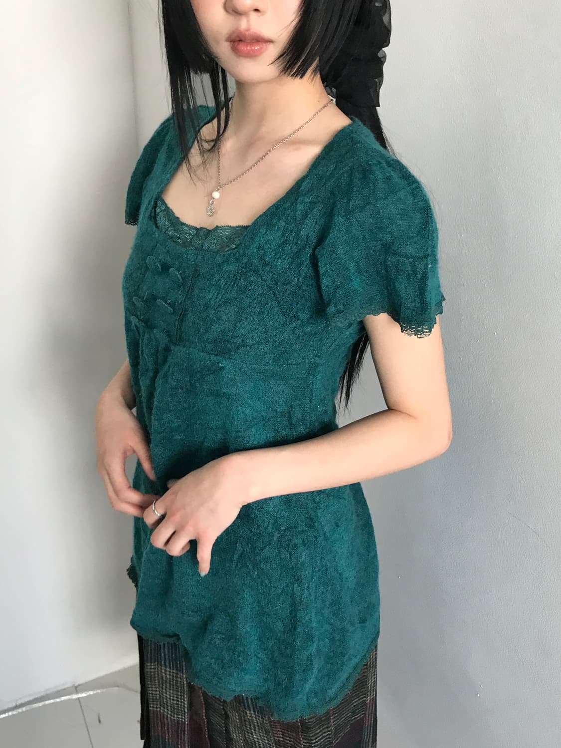 (Vintage)Square neck lace knit blouse 상품이미지7