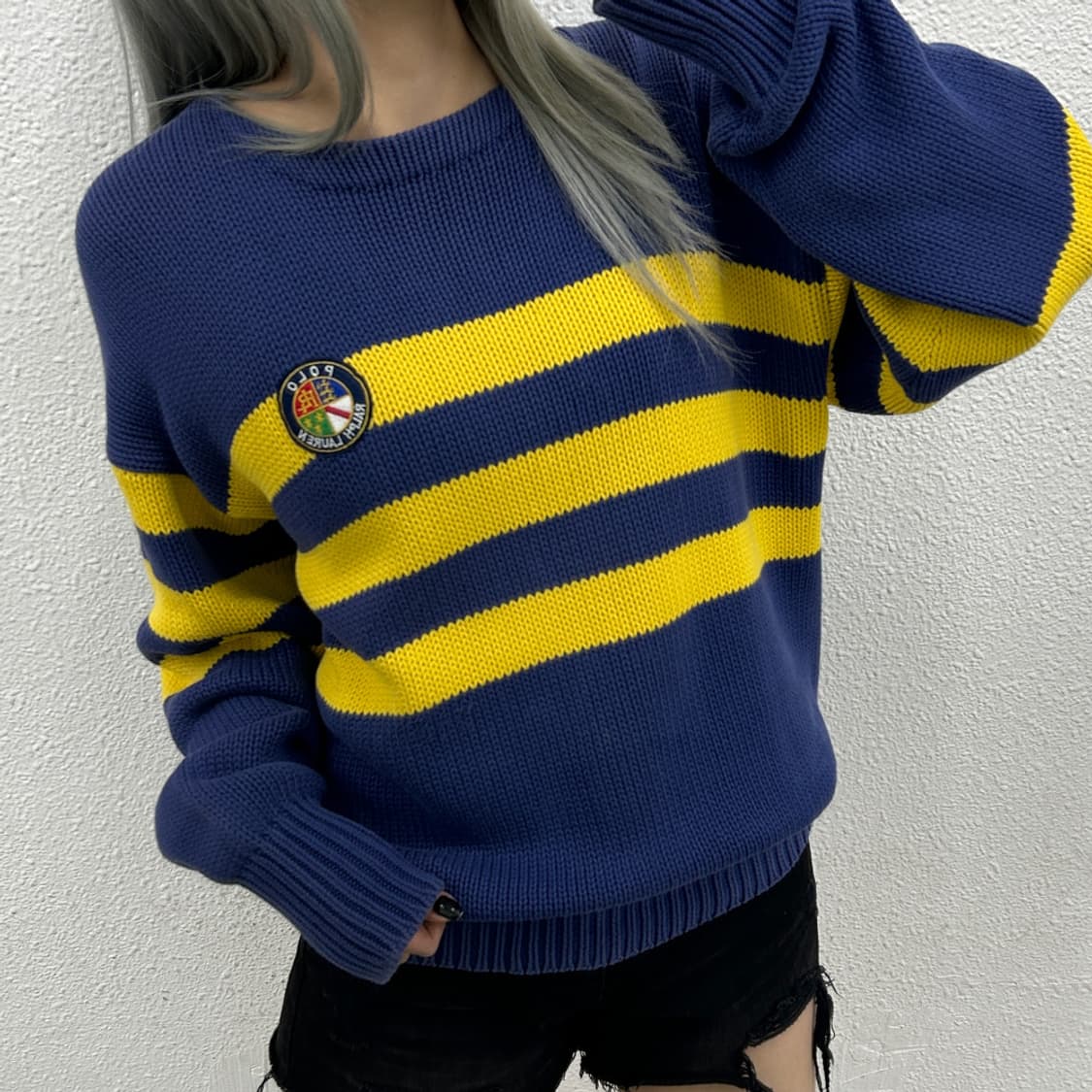 폴로 랄프로렌 90s 옐로우배색 애쉬퍼플 니트 95 상품이미지1