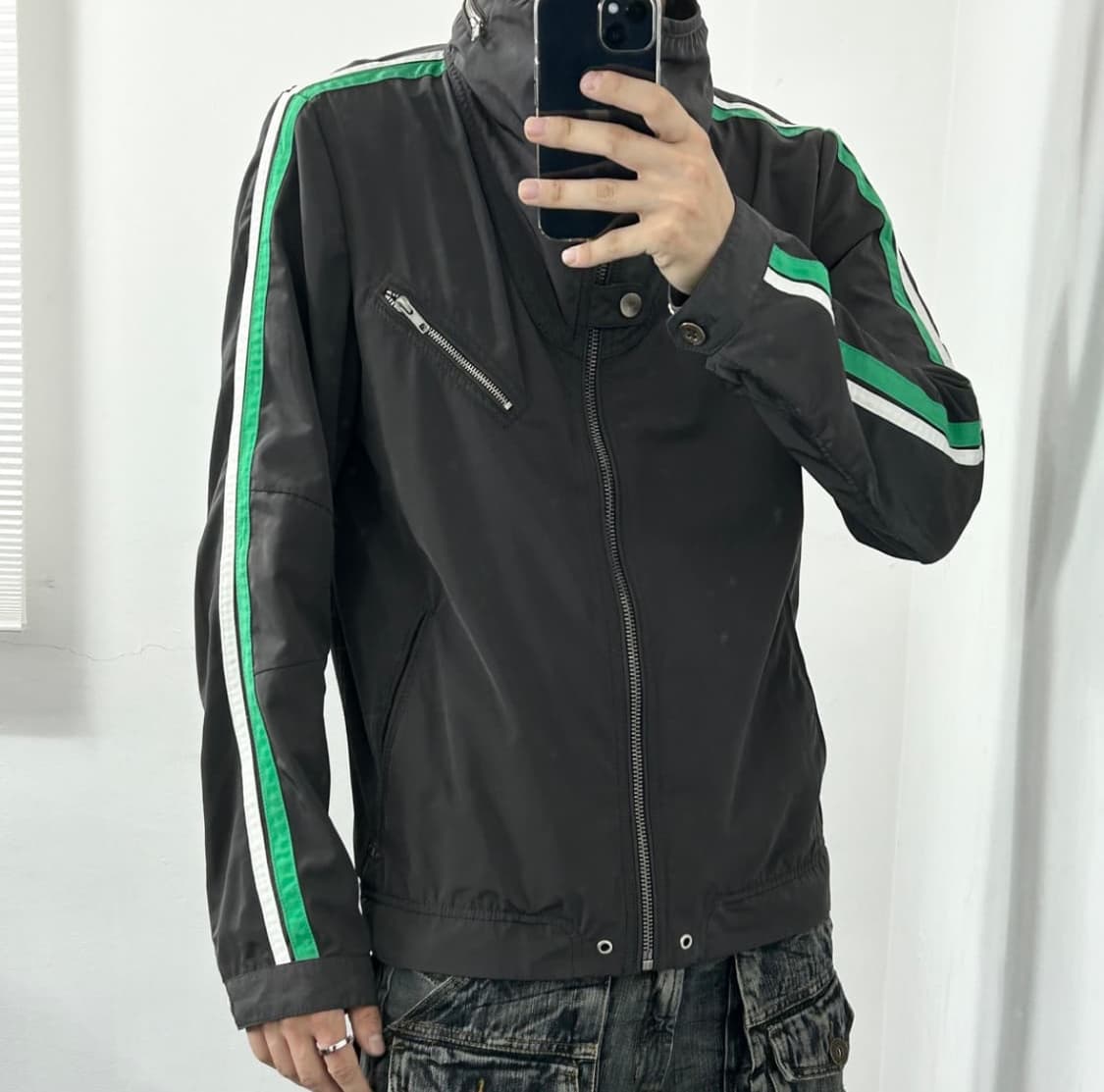 디젤 사이드 트랙 하이넥 폴리쉘 바이커 자켓 상품이미지2