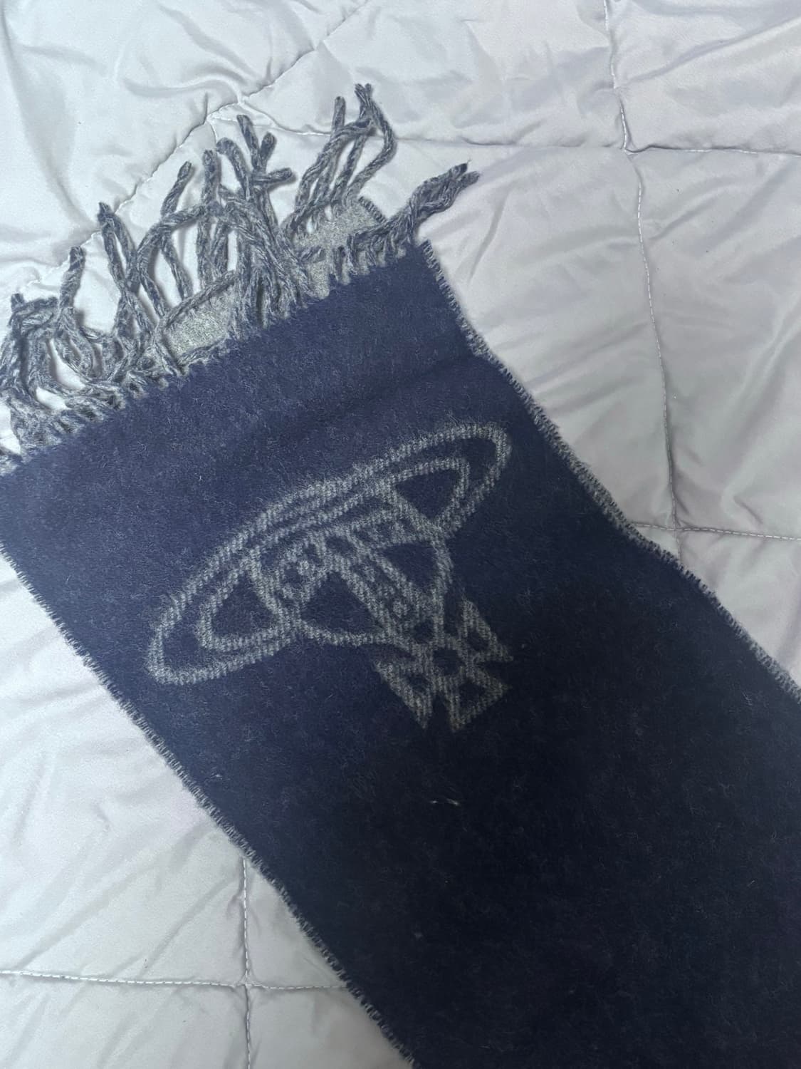 비비안웨스트우드 더블로고 목도리 머플러 네이비 그레이 상품이미지3