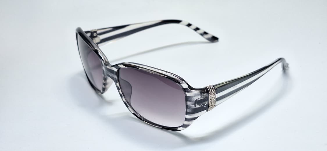 일본 수입 보석 장식 블랙 스트라이프 패턴 선글라스 X264-1 빈티지 상품이미지3