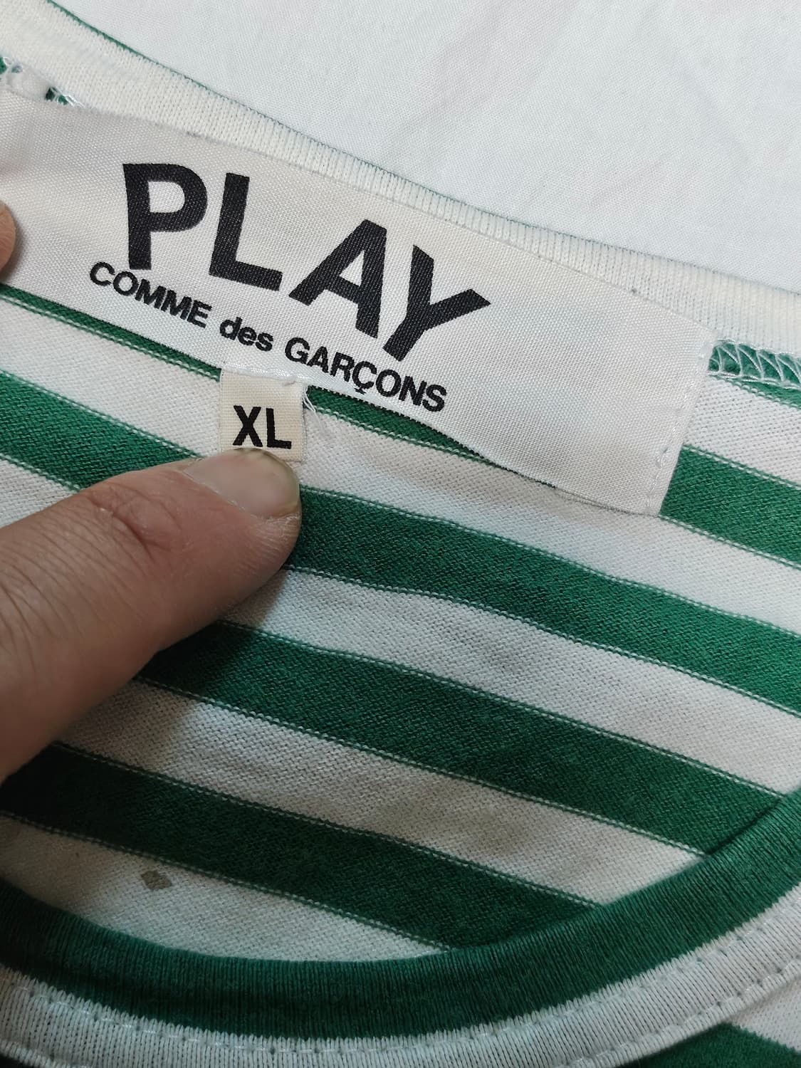 꼼데가르송 레드 와펜 그린스트라이프 롱슬리브 긴팔티셔츠 XL 상품이미지3