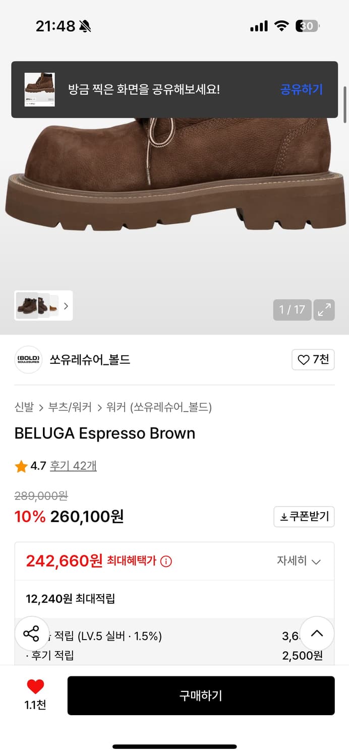 쏘유레슈어 벨루가 브라운270팝니다  상품이미지2