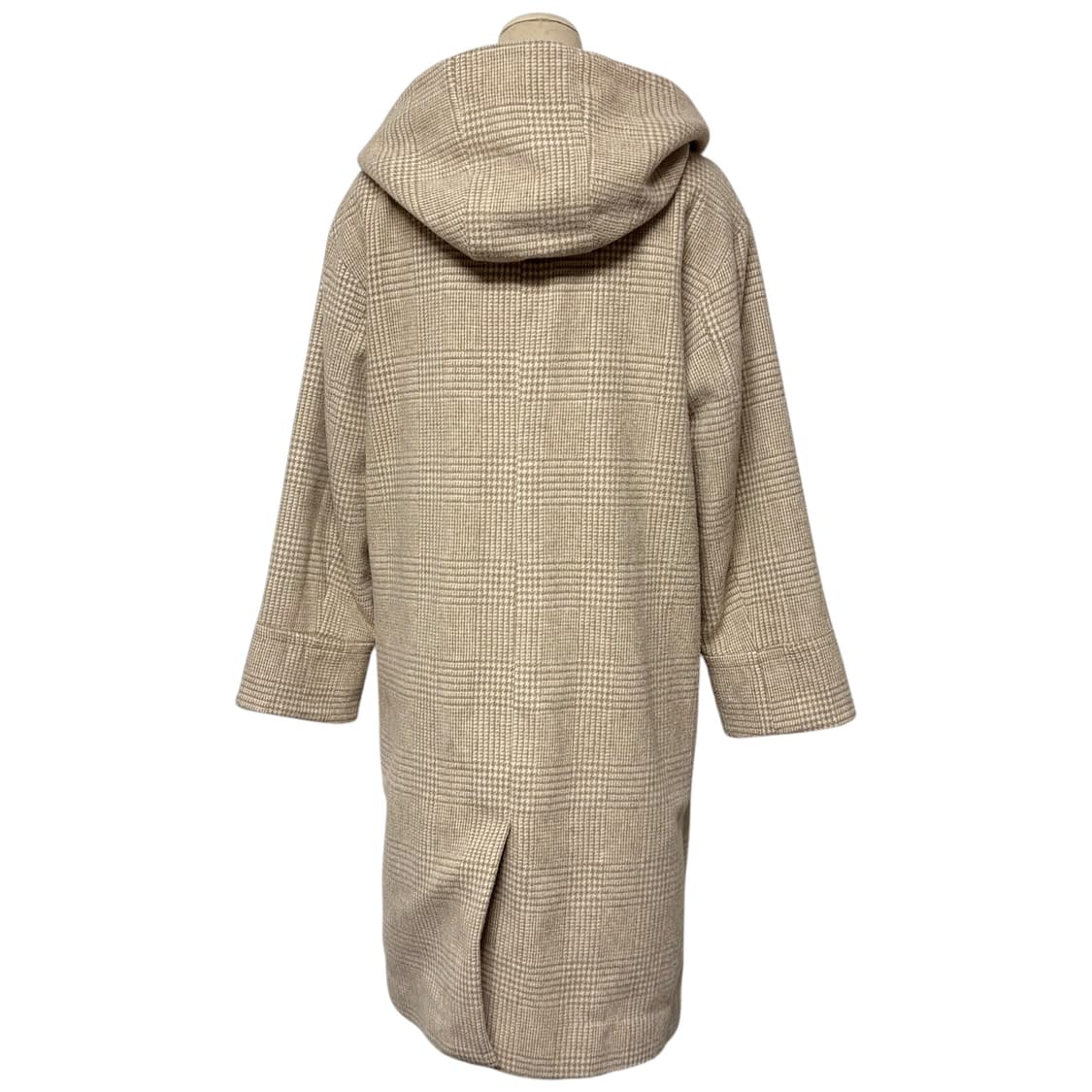 3678 브라운 체크 모직 후드롱코트 상품이미지4