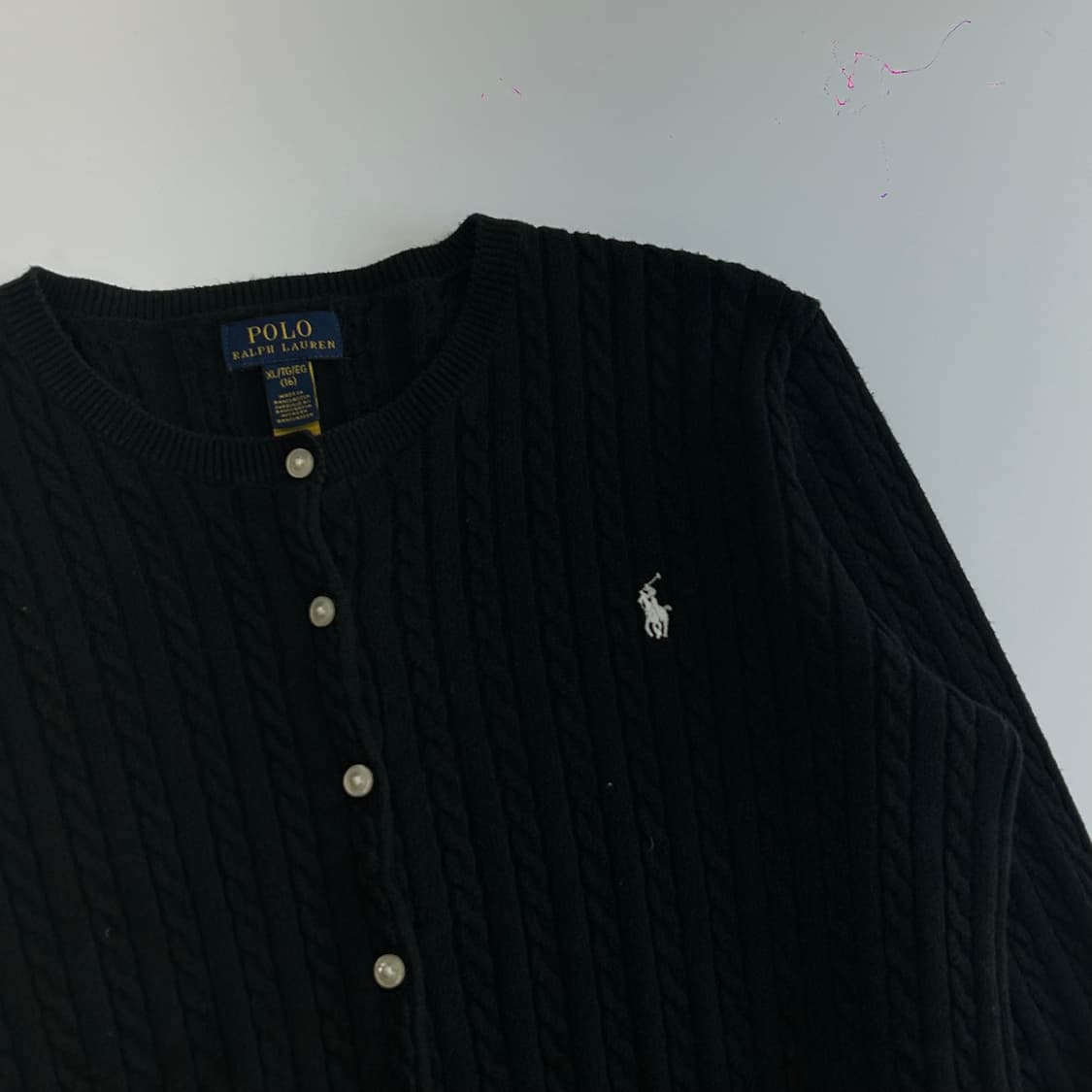 Polo  폴로 화이트 포니 블랙 케이블 니트 가디건 상품이미지4