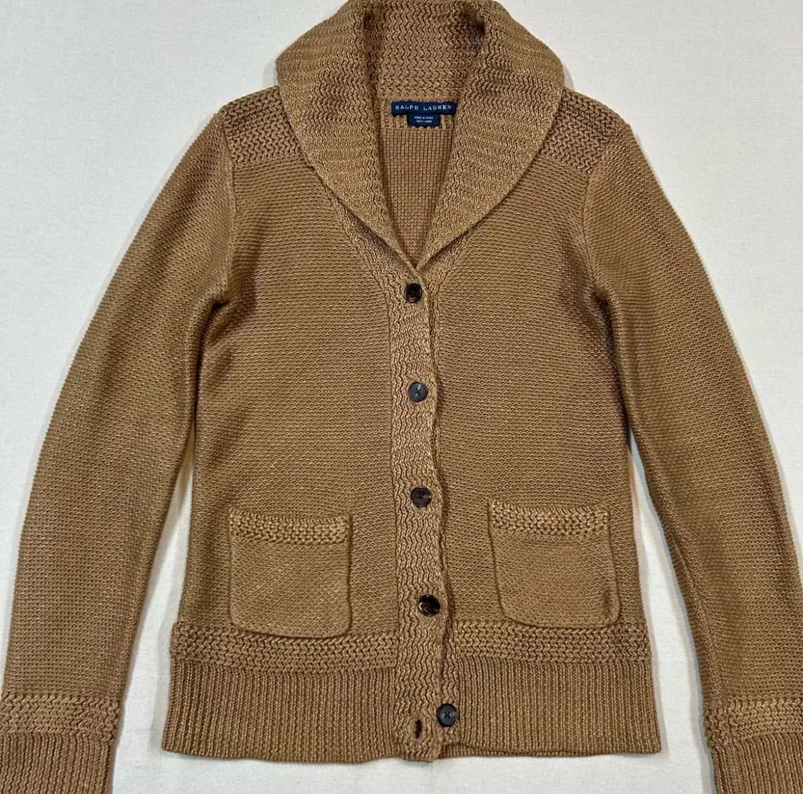 여S) 랄프로렌 브라운 린넨 숄카라 가디건 상품이미지2